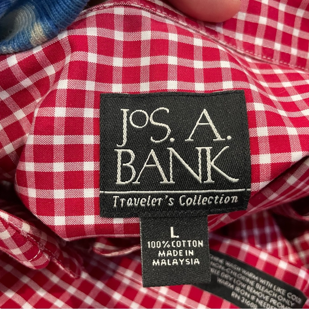 Jos. A Bank Red Gingham Button Down Long Sleeve Shirt Large L - Picture 6 of 6